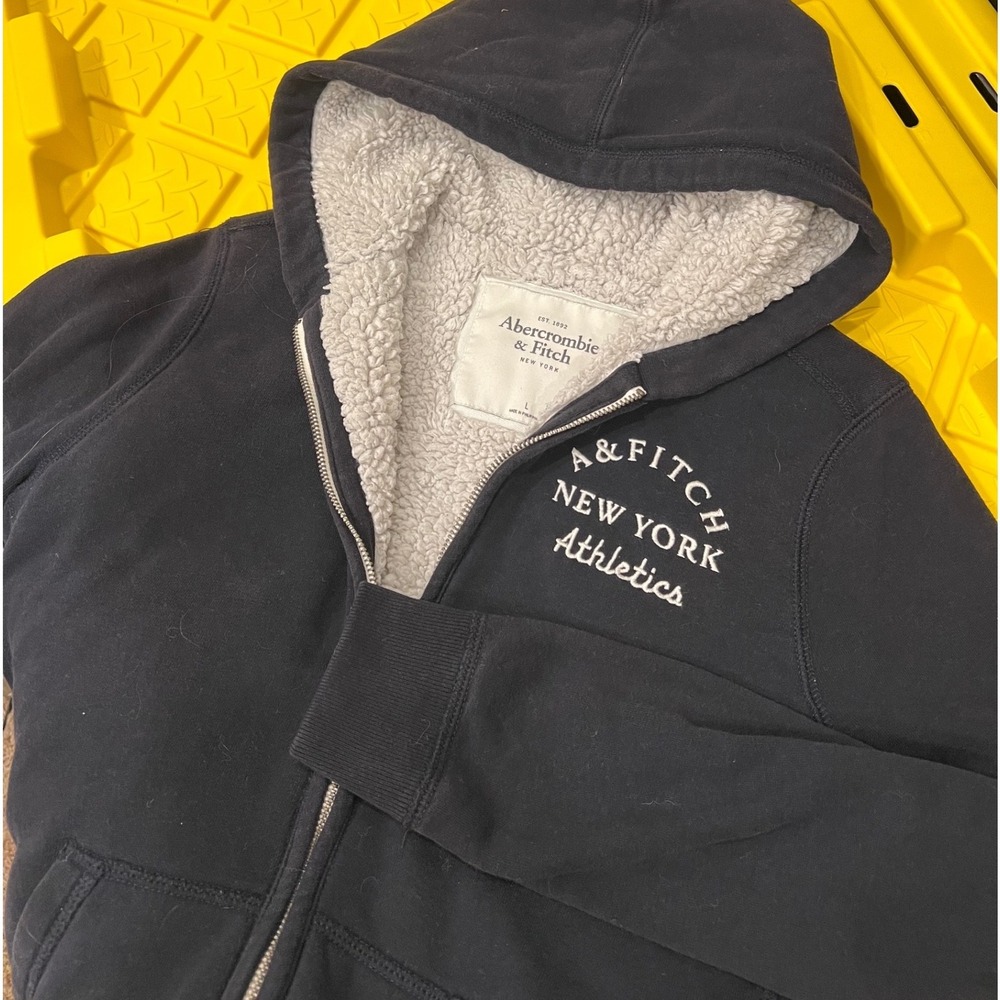 Abercrombie & Fitch Hoodie Womens Large Navy Sherpa Lined Zip Up Athletics
